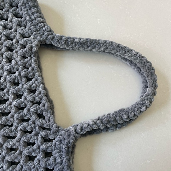 Gray Handmade Crochet Large Plush Tote Bag - Picture 6 of 8
